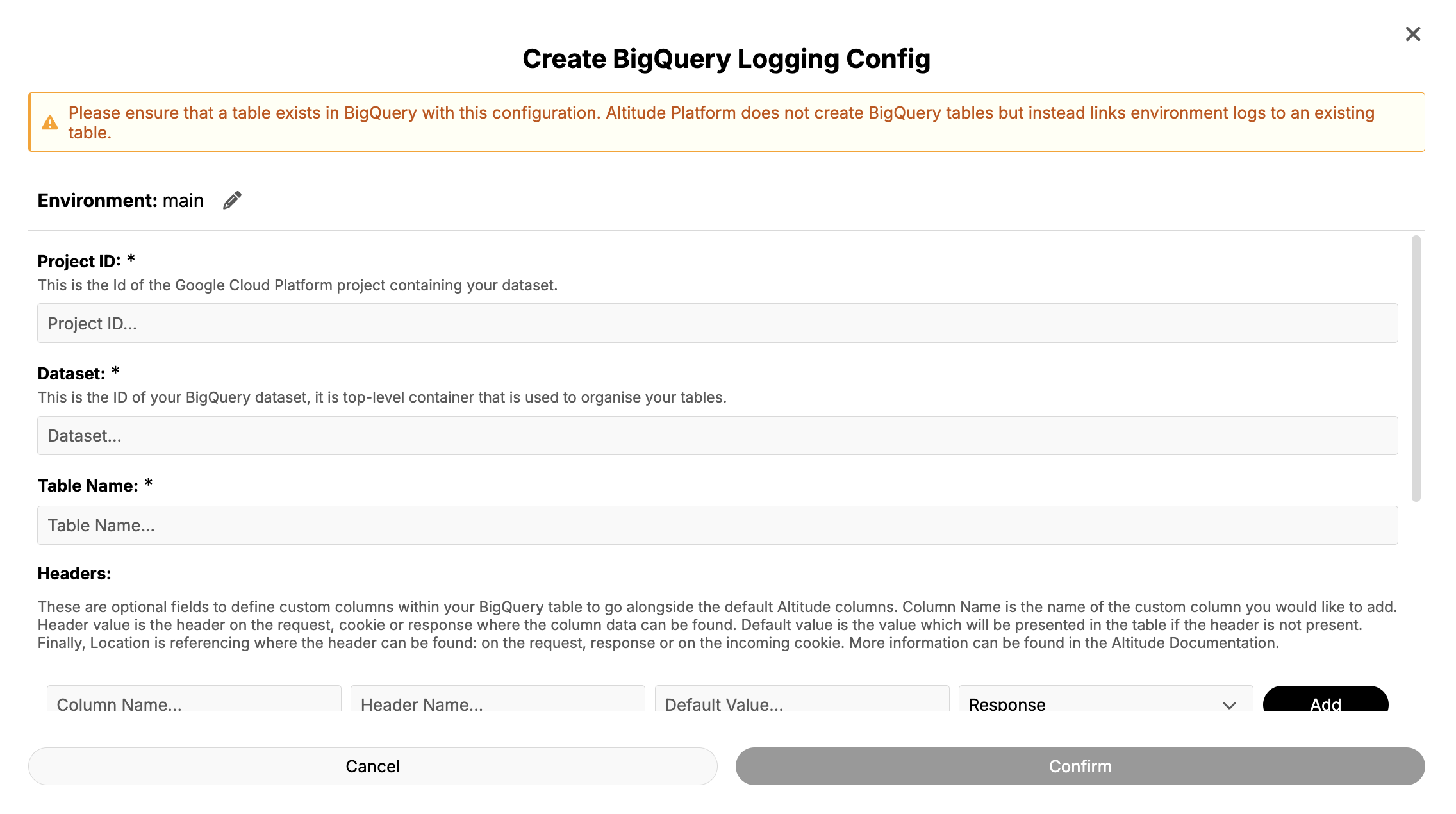 Create new configuration form