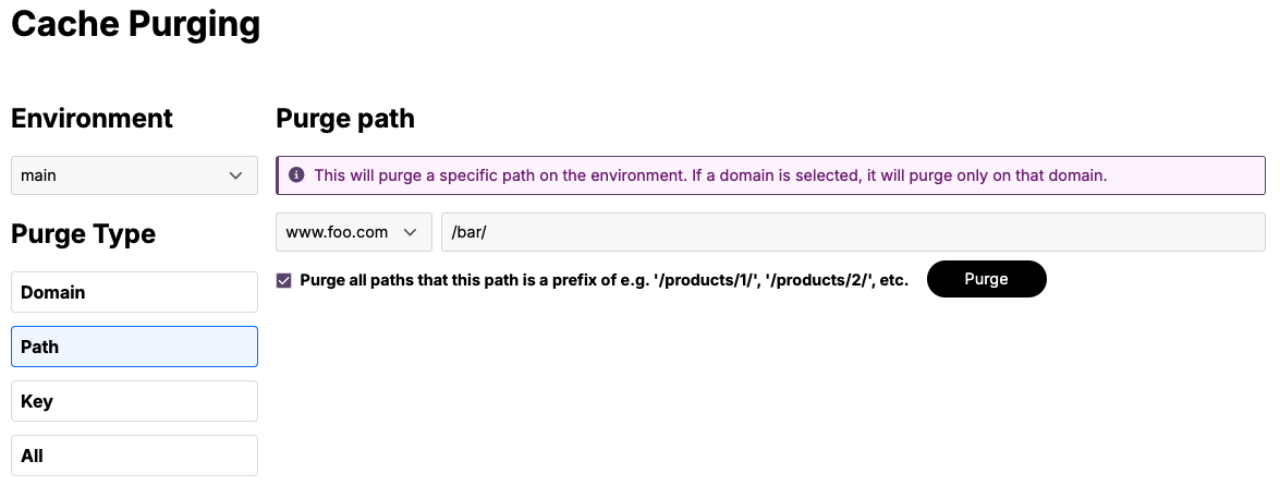 Cache purge UI example